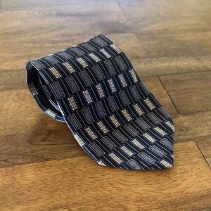 Kenneth Cole Black and Silver Geometric Tie